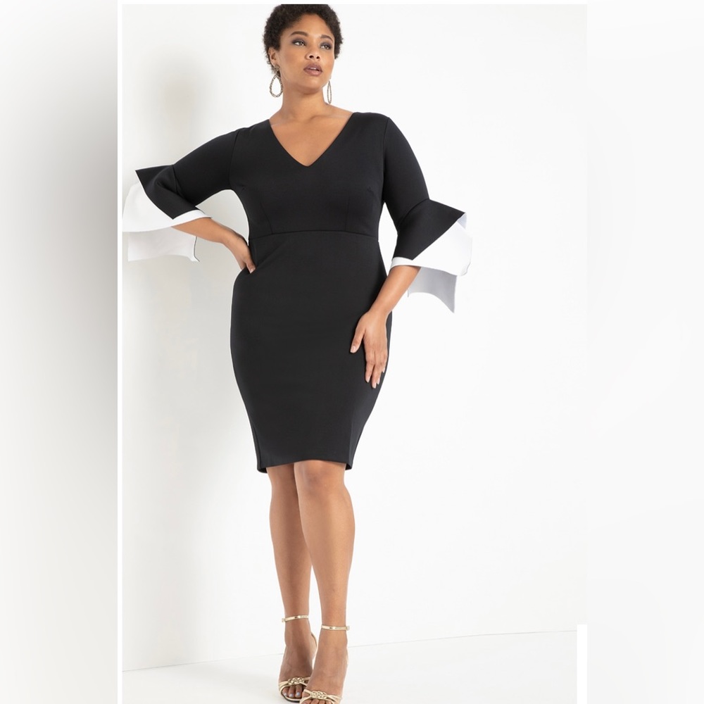 COPY - Layered Flare Sleeve Dress Black White 26W